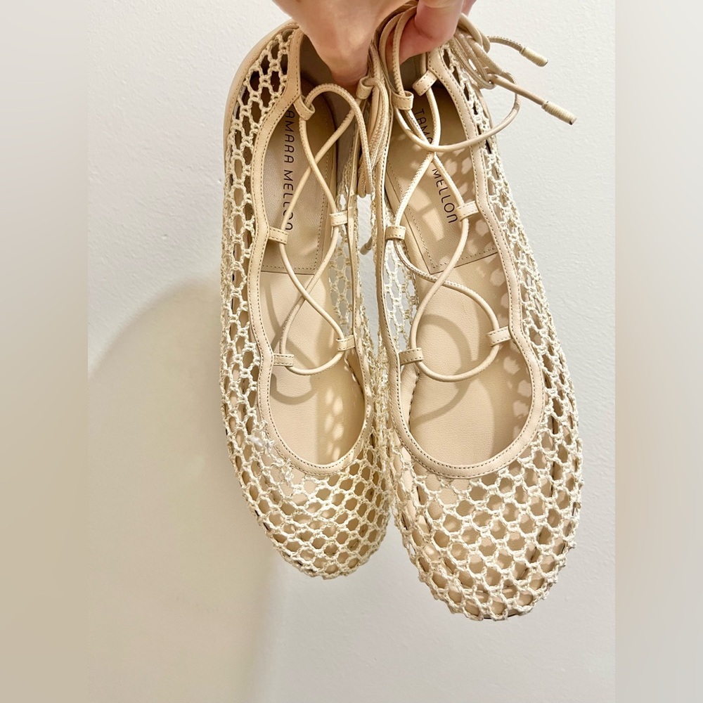 Tamara Mellon Next Step Woven Ankle Wrap Ballet Flats in Natural, EU 40 (US 10) - Picture 3 of 15